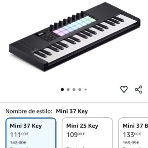 Novation Launchkey Mini 37 [MK4]: Controlador de teclado MIDI portátil, 37 teclas