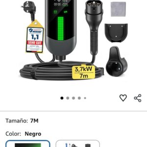 Cargador Coche Electrico Wallbox 3,7kW - 7M/6-16A Monofasico