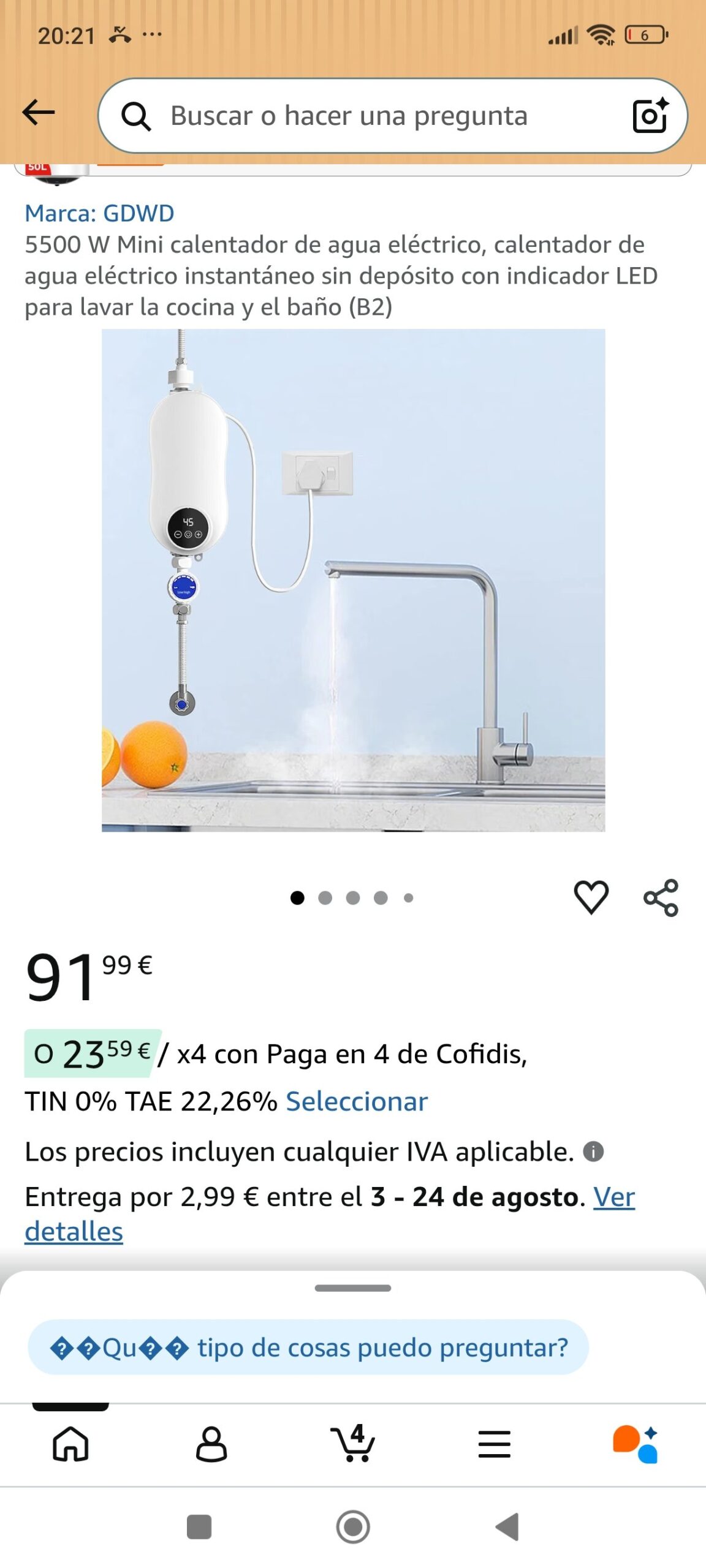 GDWD Mini calentador de agua eléctrico 5500 W