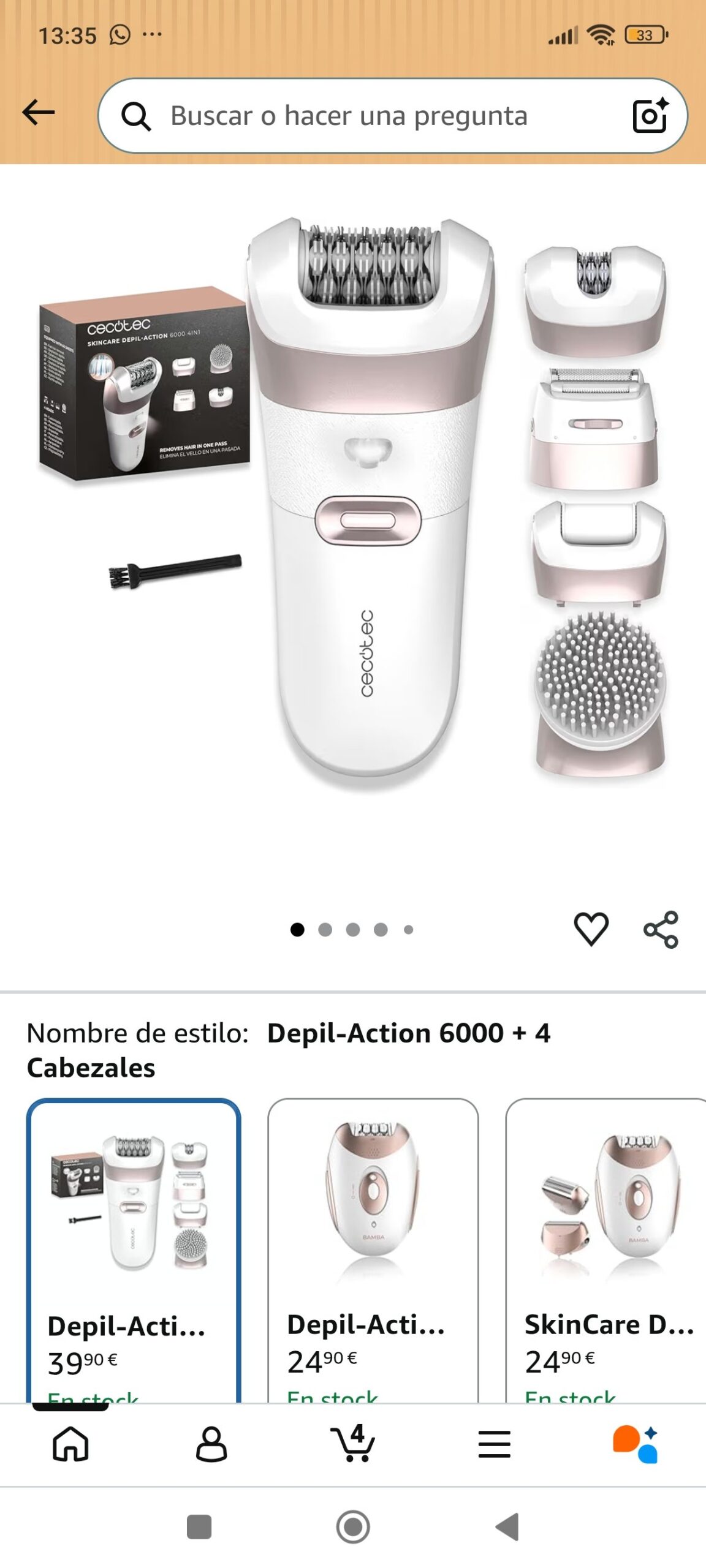 Depiladora eléctrica inalámbrica Cecotec SkinCare Depil-Action 6000 4in1 con 4 cabezales y luz LED – Blanca - Imagen 3
