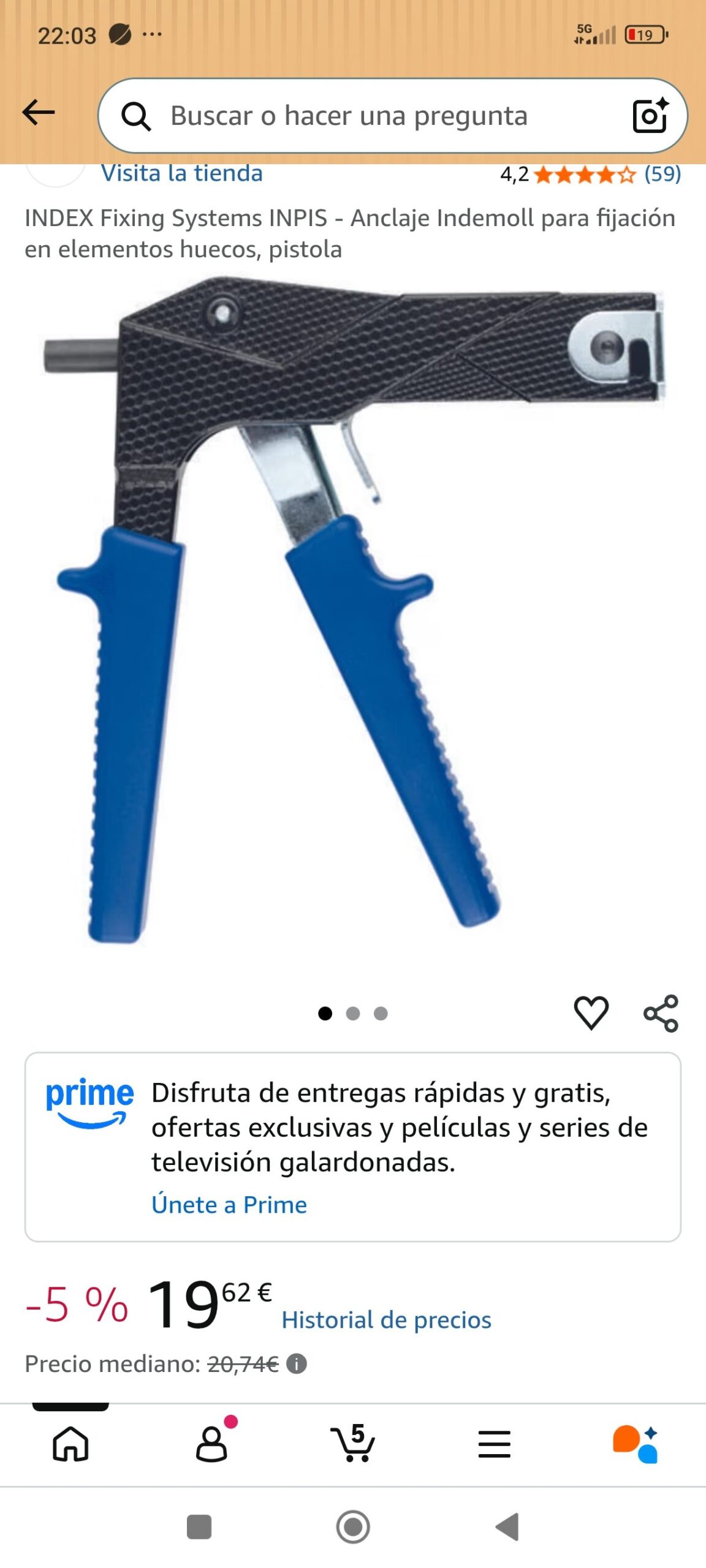 Pistola Anclaje Indemoll para fijación en elementos huecos, pistola