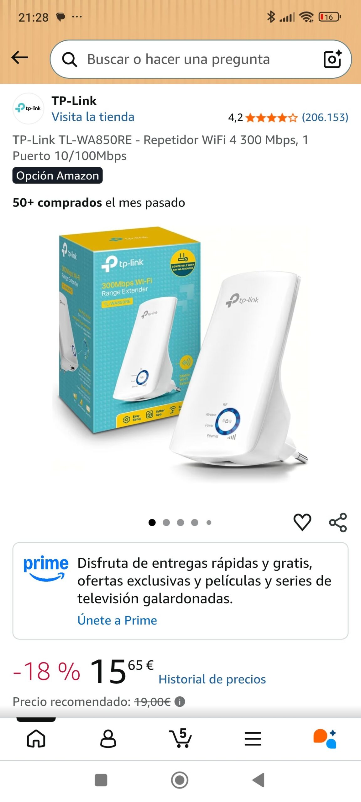 TP-Link TL-WA850RE - Repetidor WiFi 4 300 Mbps, 1 Puerto 10/100Mbps