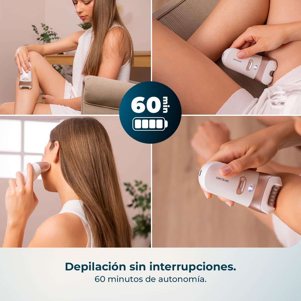 Depiladora eléctrica inalámbrica Cecotec SkinCare Depil-Action 6000 4in1 con 4 cabezales y luz LED – Blanca - Imagen 8