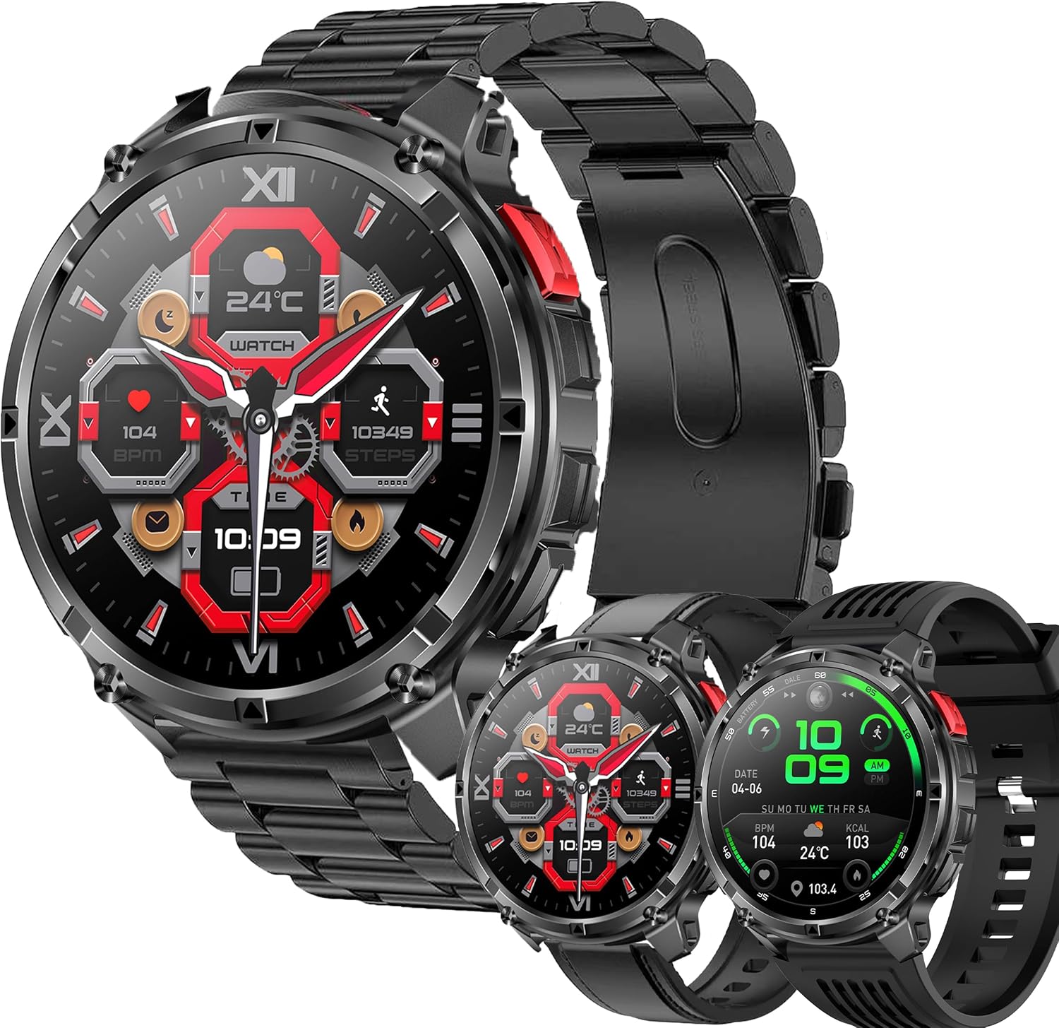 Smartwatch MYSHUN 1,7″ con llamadas Bluetooth, 123 modos deportivos y 3 correas – Negro - Imagen 10