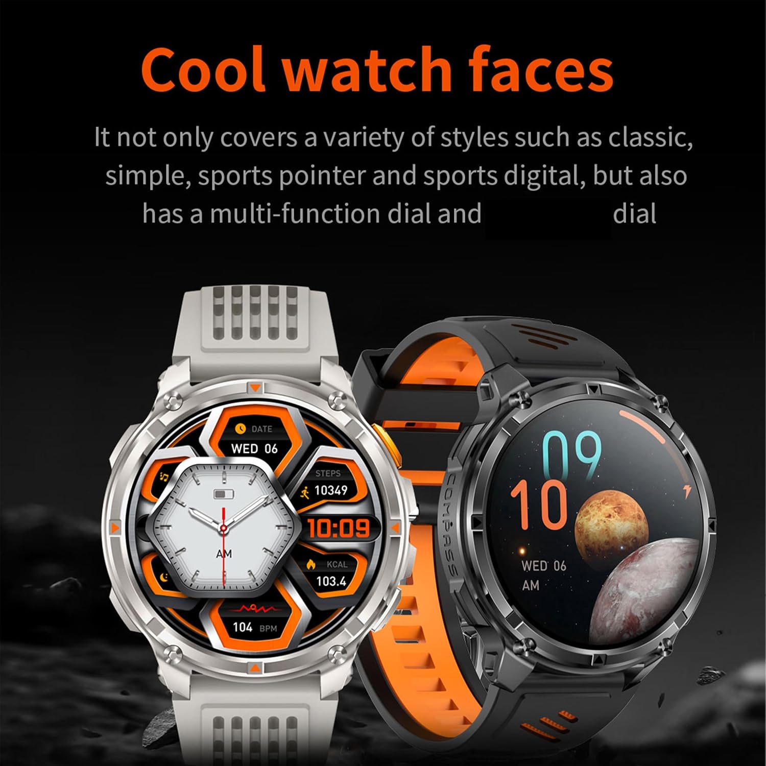 Smartwatch MYSHUN 1,7″ con llamadas Bluetooth, 123 modos deportivos y 3 correas – Negro - Imagen 3