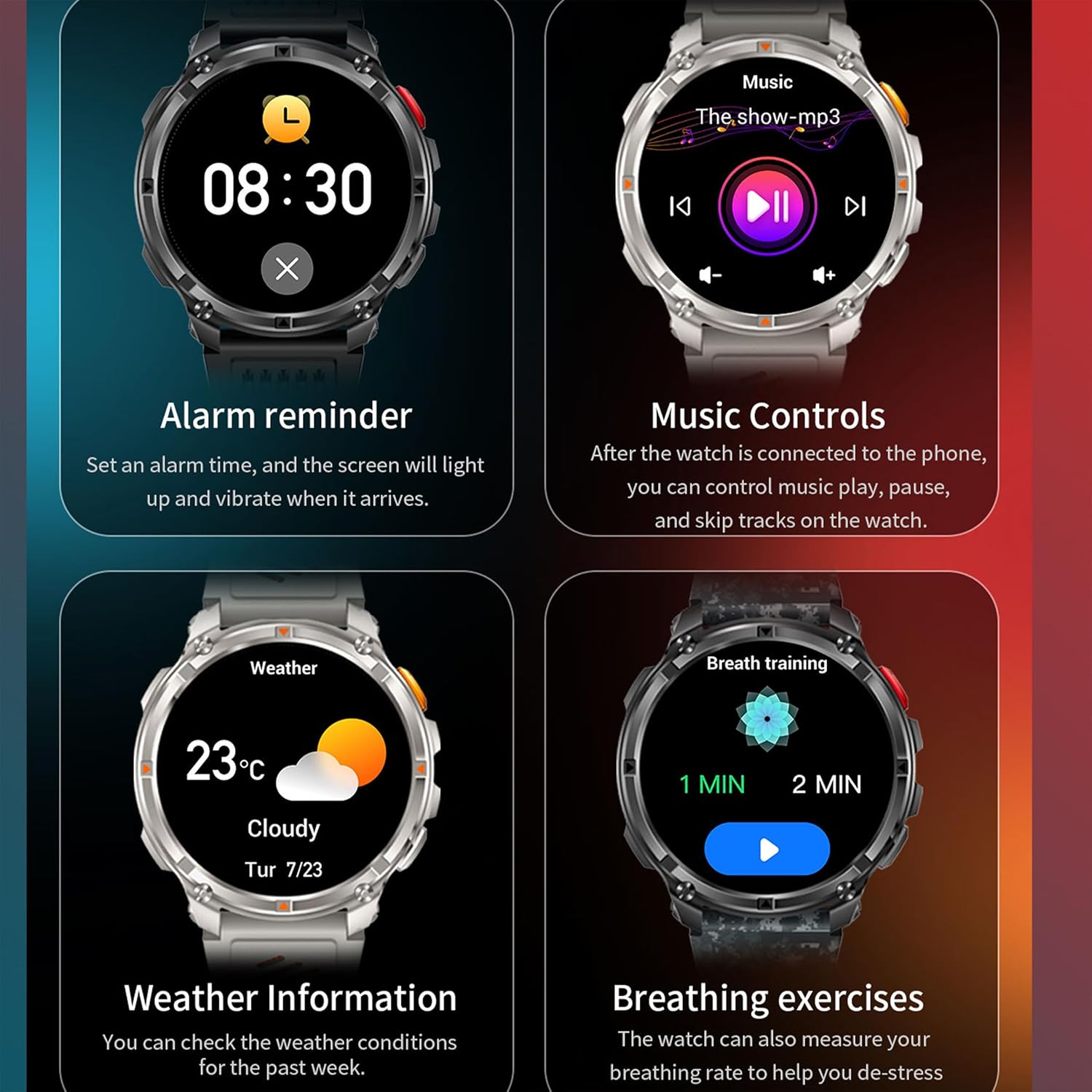 Smartwatch MYSHUN 1,7″ con llamadas Bluetooth, 123 modos deportivos y 3 correas – Negro - Imagen 9
