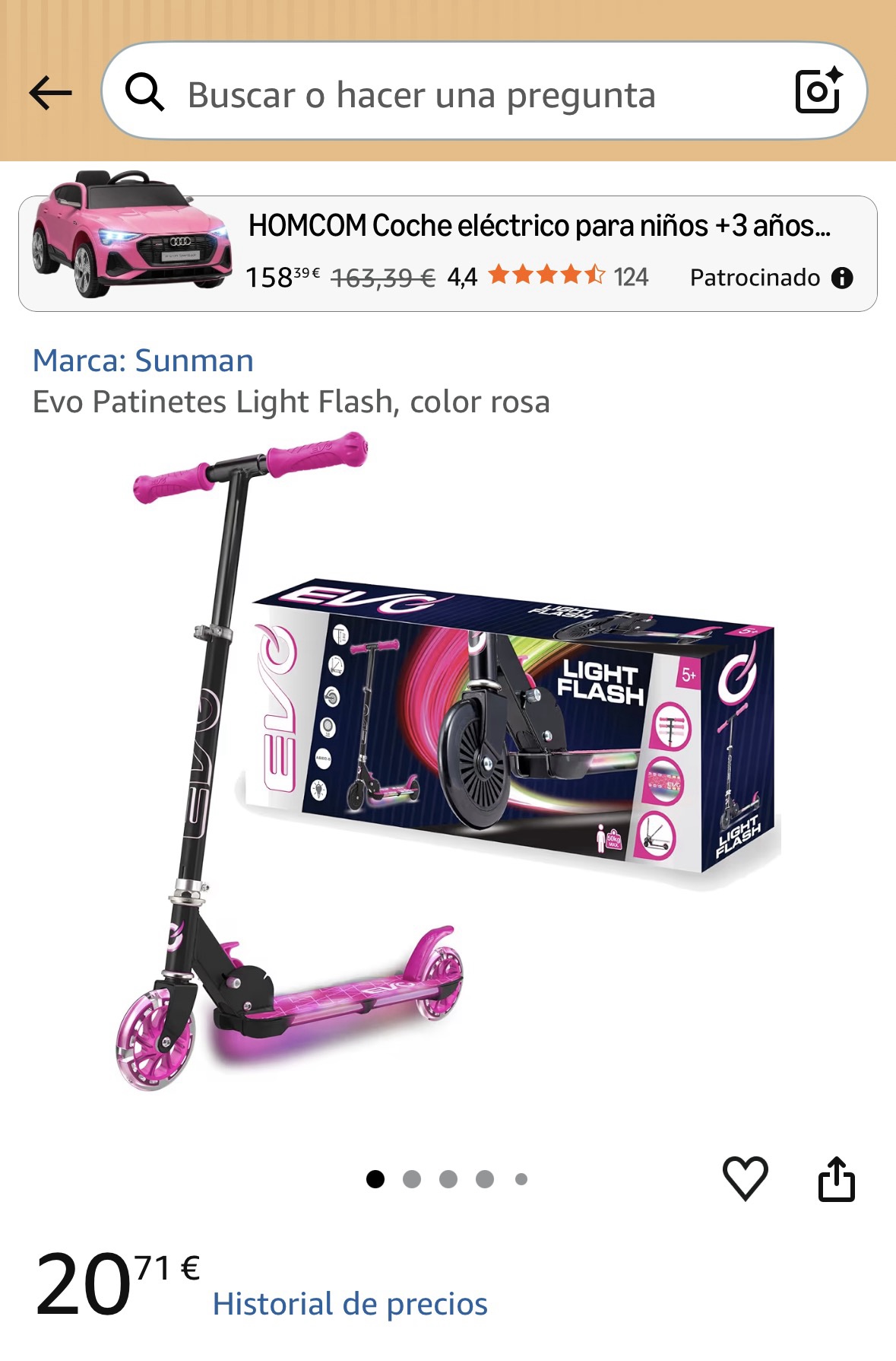 Evo Patinetes Light Flash, color rosa
