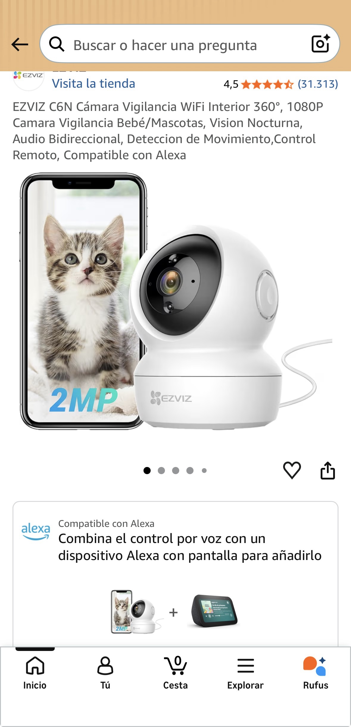 EZVIZ C6N Cámara Vigilancia WiFi Interior 360°, 1080P