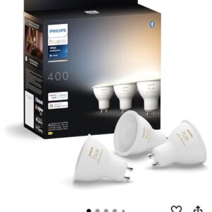 Philips Hue - Bombilla LED Inteligente, GU10, Luz Blanca de Cálida a Fría, 4.2W 400 lúmenes, Compatible con Alexa y Google Home - Pack de 3 Bombillas LED inteligentes